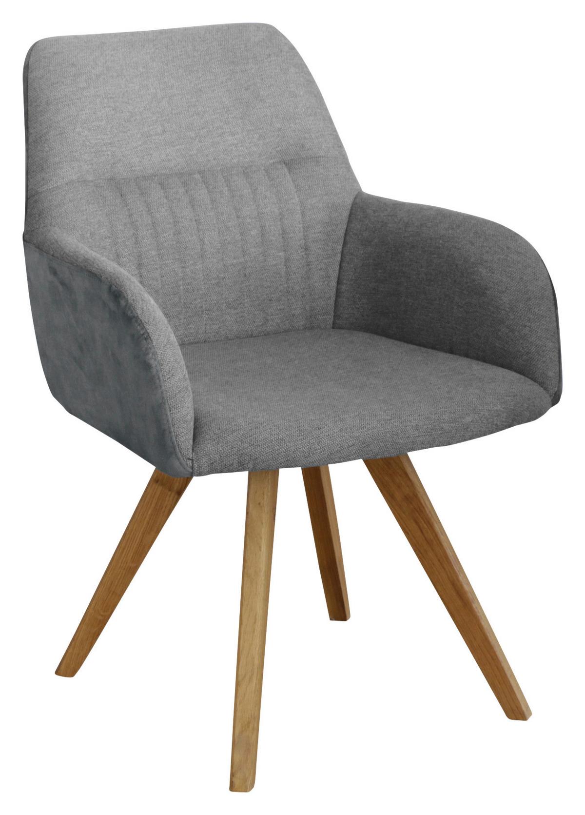 KRZESŁO Z PODŁOKIETNIKAMI VERONA - kolor dębowy/jasnoszary, Konventionell, drewno/tkanina (61/88/69cm) - Linea Natura