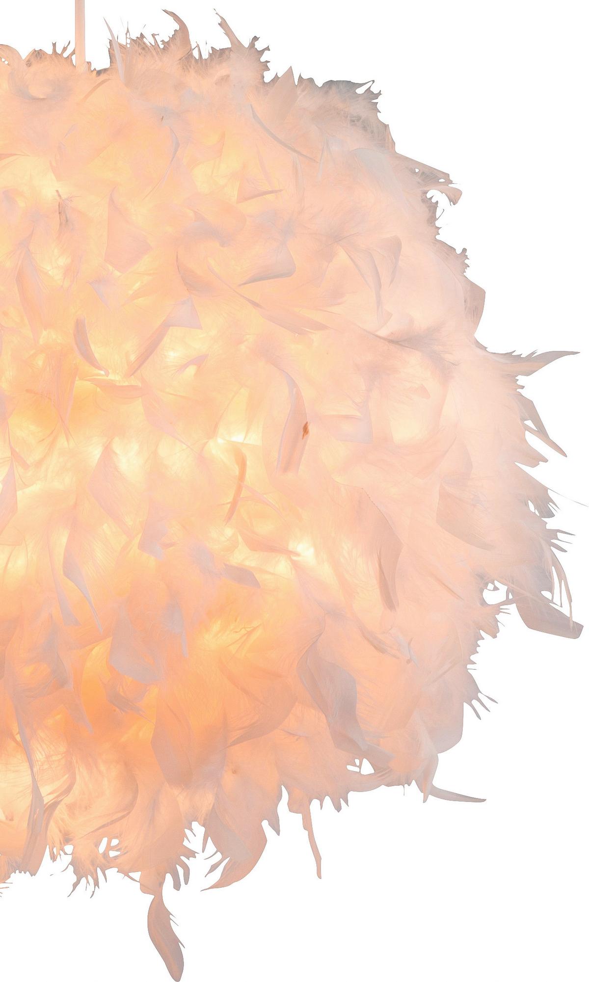 Függőlámpa Valódi Tollakkal - fehér, Konventionell, műanyag/természetes anyagok (45/120cm)