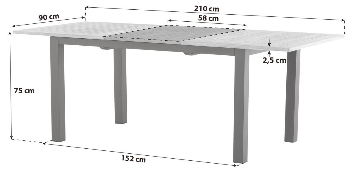 Gartentisch Panama ca. 210x90 cm Schwarz/Teakholz - Schwarz/Teakfarben, KONVENTIONELL, Holz/Metall (210/90/75cm) - Gardenson
