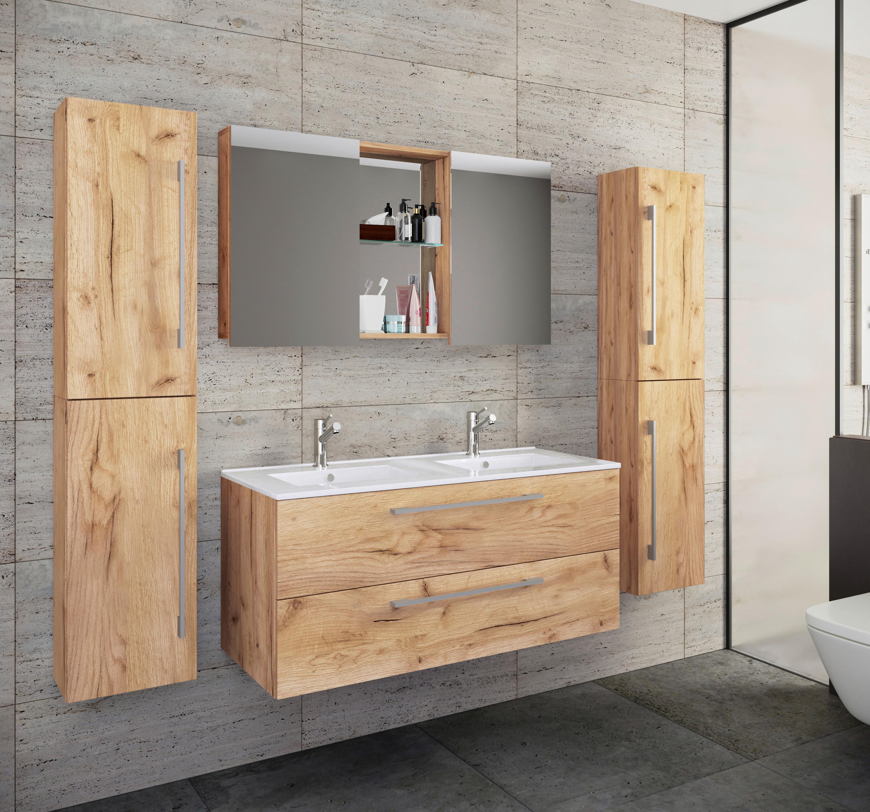 Badezimmer Budasi 5-tlg. ca. 178 cm Honigeiche - Honigeiche/Alufarben, MODERN, Keramik/Holzwerkstoff (178cm) - MID.YOU