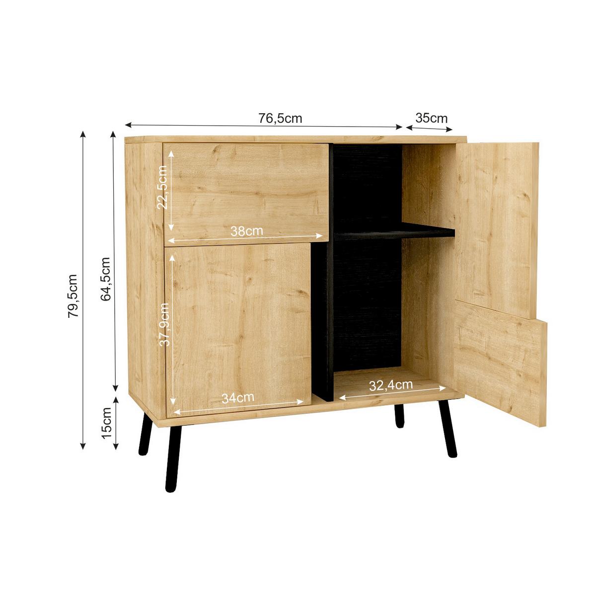 Kommode Darian Schrank - Eichefarben/Schwarz, Design, Holz/Metall (35/79/76,5cm) - Livetastic