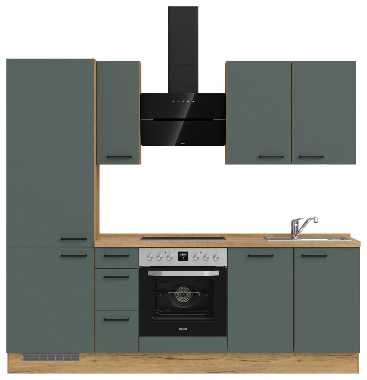 Küchenblock Easytouch High m. Geräten Dunkelgrün - Dunkelgrün/Eichefarben, MODERN, Holzwerkstoff/Metall (240cm) - Nobilia