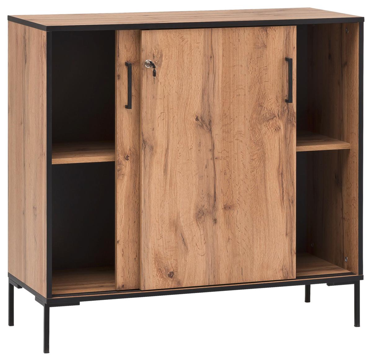 Kommode "Serie 2000" , eiche - Eichefarben/Schwarz, KONVENTIONELL, Holzwerkstoff/Metall (100,1/96,6/41cm) - MID.YOU