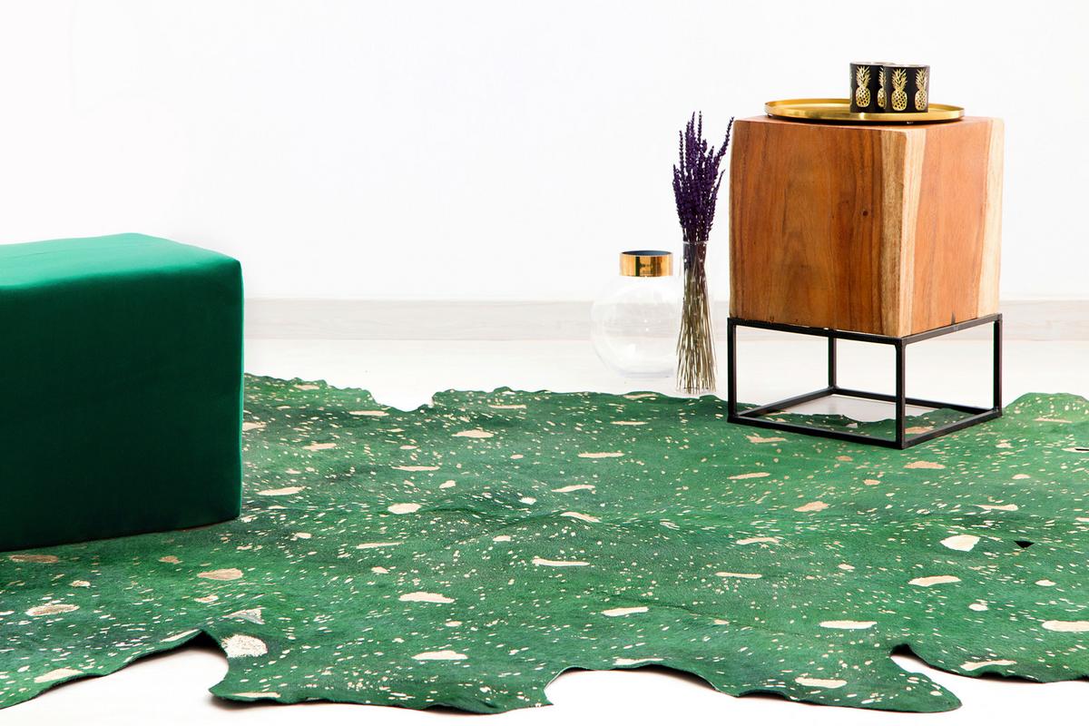 FLACHWEBETEPPICH FLY 110 FLASCHENGRÜN / GOLD - Dunkelgrün/Goldfarben, Konventionell, Leder (1.35qm) - Kayoom