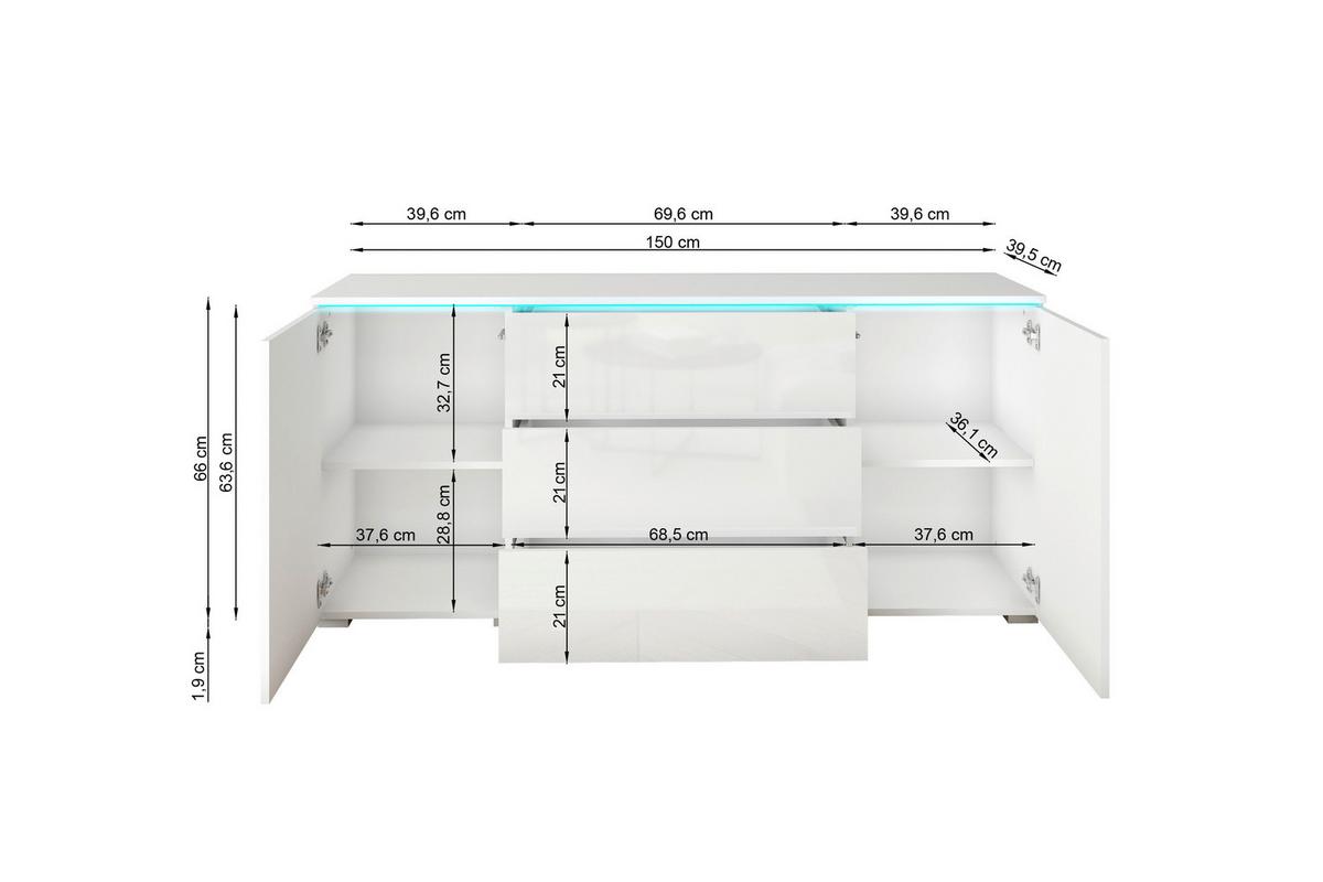 Sideboard Vera mit LED ca. 150 cm Graphitfarben - Schwarz/Graphitfarben, Basics, Holzwerkstoff/Kunststoff (150/67,9/39,5cm) - P & B