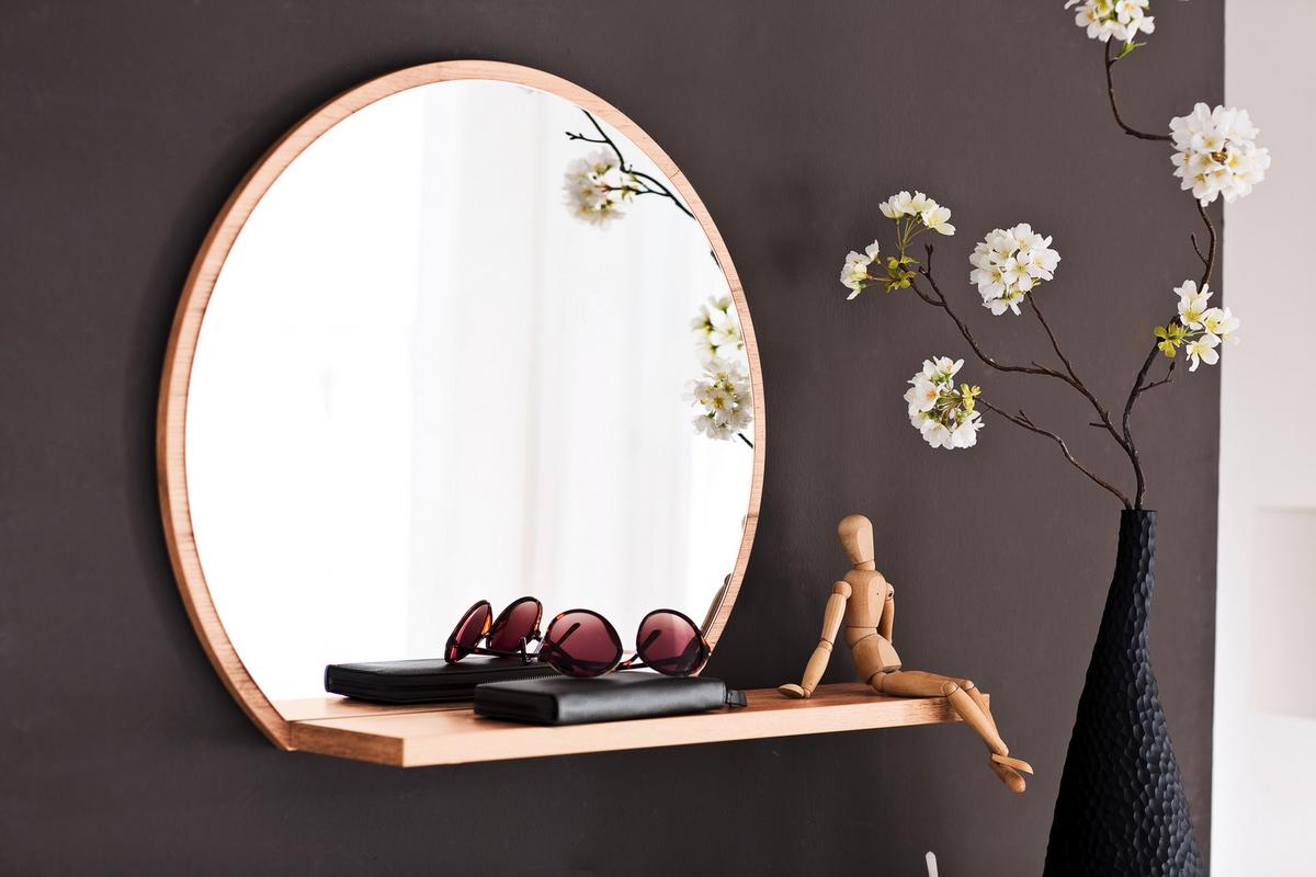 LUSTRO ŚCIENNE BRAVO - kolor dębowy, Design, materiał drewnopochodny/szkło (65/56/17cm) - Xora