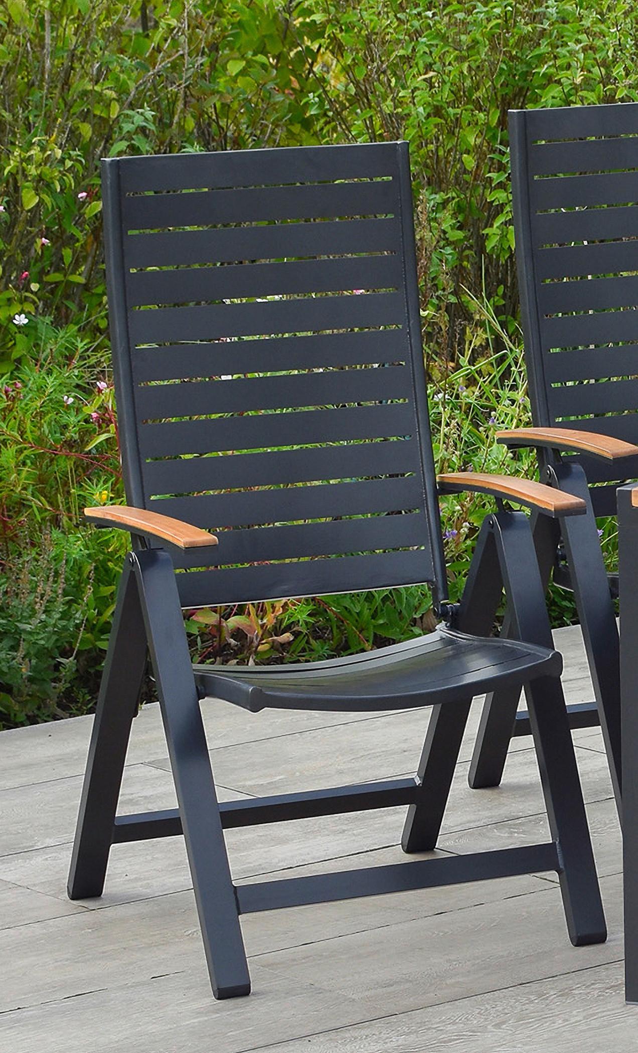 Gartenklappsessel Astros Graphitfarben/Braun - Graphitfarben/Braun, KONVENTIONELL, Kunststoff/Metall (61,5/113/72cm) - Gardenson
