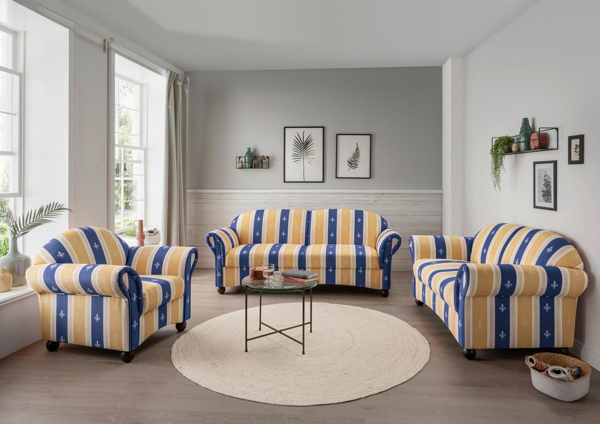 Sitzgarnitur Torello Blau Mikrofaser - Blau/Wengefarben, KONVENTIONELL, Holz/Textil (439/84/80cm) - Livetastic