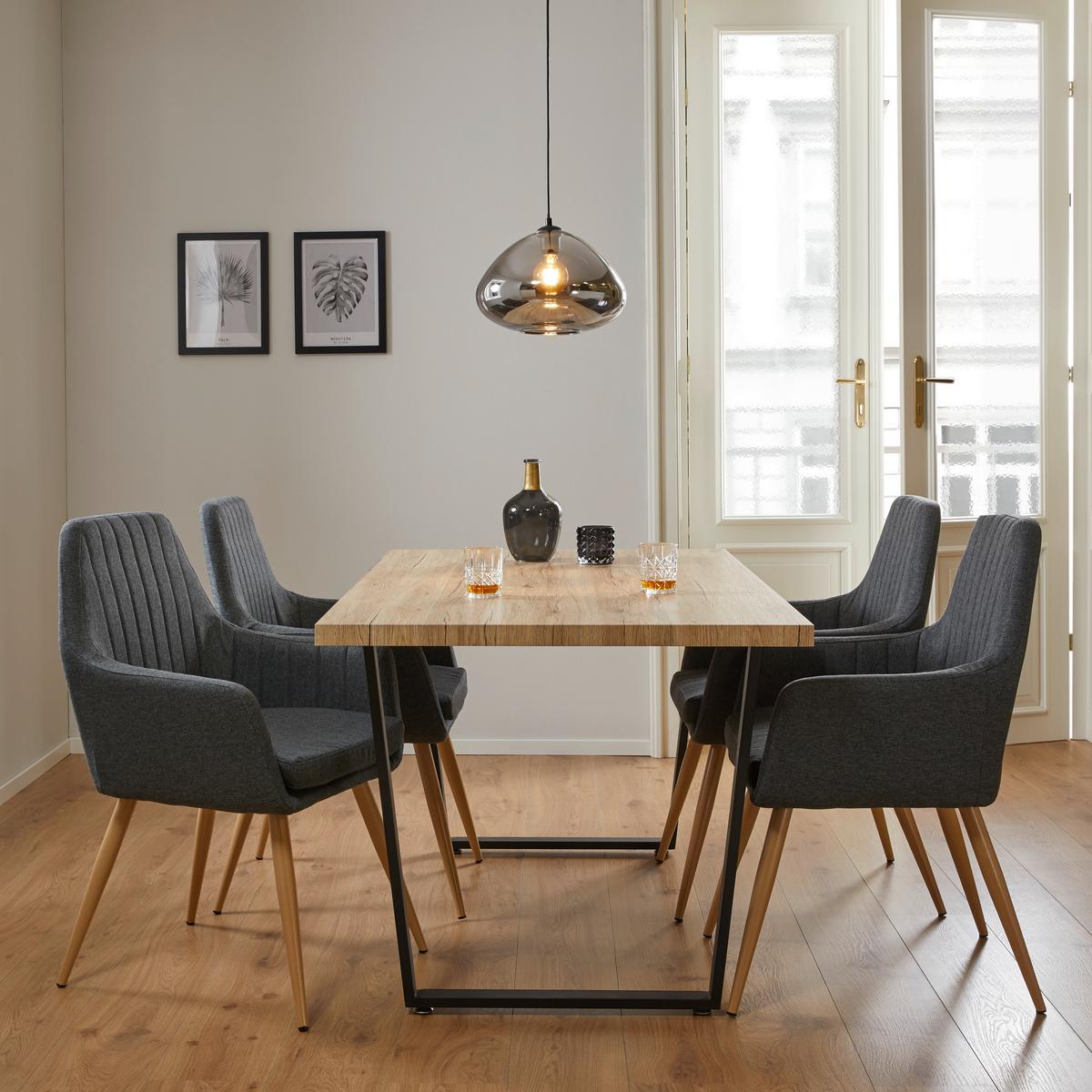 STÓŁ DO JADALNI DAVE - kolor dębowy/czarny, Modern, metal/drewno (160/90/76cm) - Bessagi Home