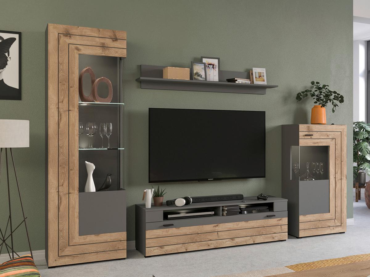Dnevni Regal Freno, Barva Hrasta, Siva - Konvencionalno, kovina/steklo (290/195/40cm) - MID.YOU