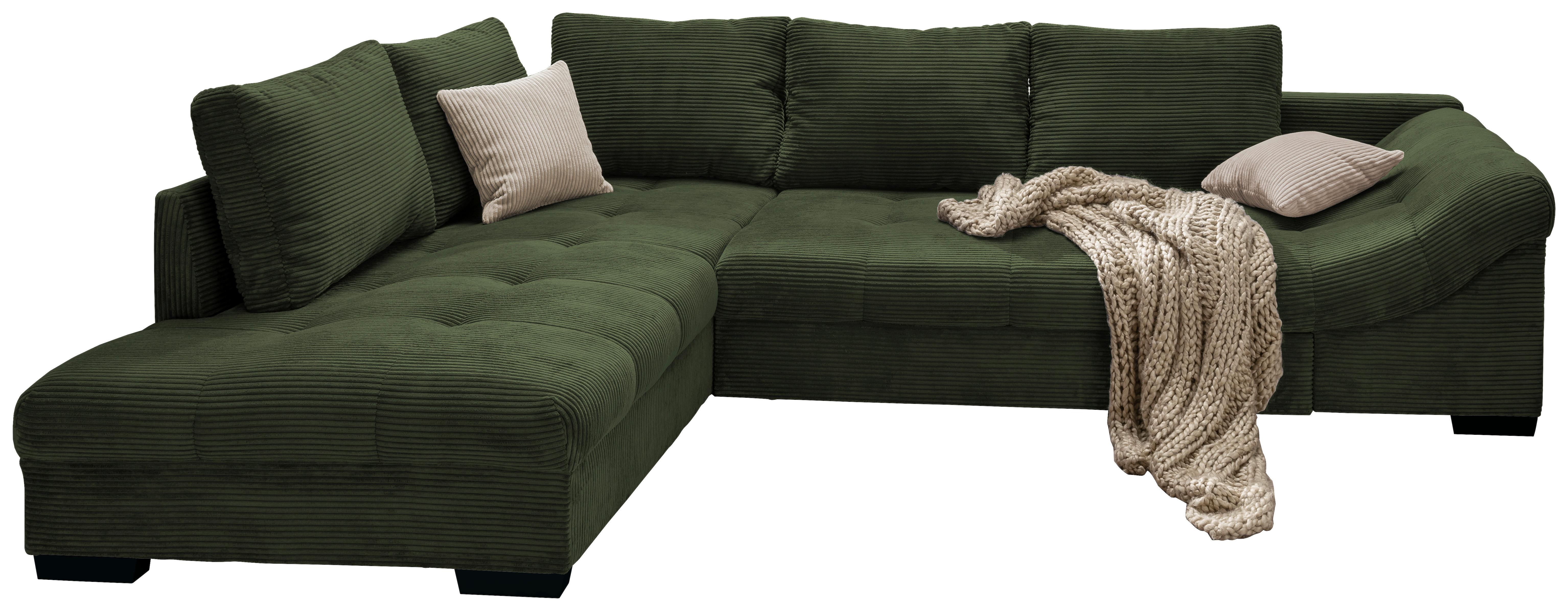 Wohnlandschaft Alvito Dunkelgrün Cord - Dunkelgrün/Beige, Design, Holz/Textil (202/298cm) - MID.YOU