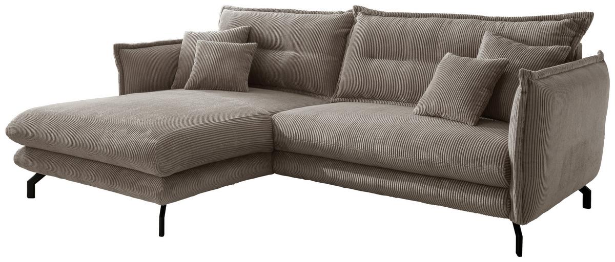 Wohnlandschaft Lava Graubraun Cord - Graubraun/Schwarz, MODERN, Textil/Metall (180/255cm) - Livetastic