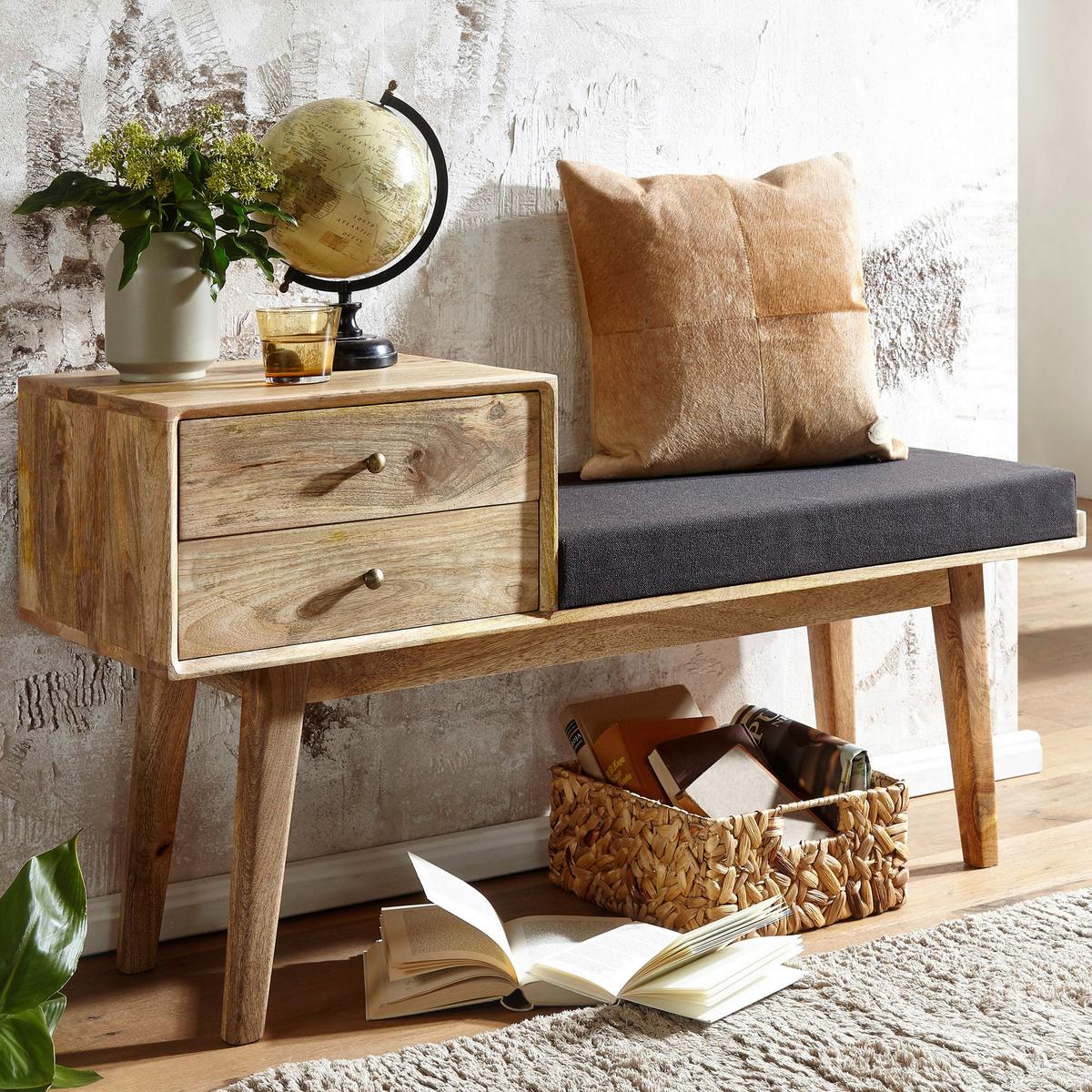 Klop Brez Naslona Wl6.485 - črna/rjava, Moderno, tekstil/les (120/65/40cm) - MID.YOU