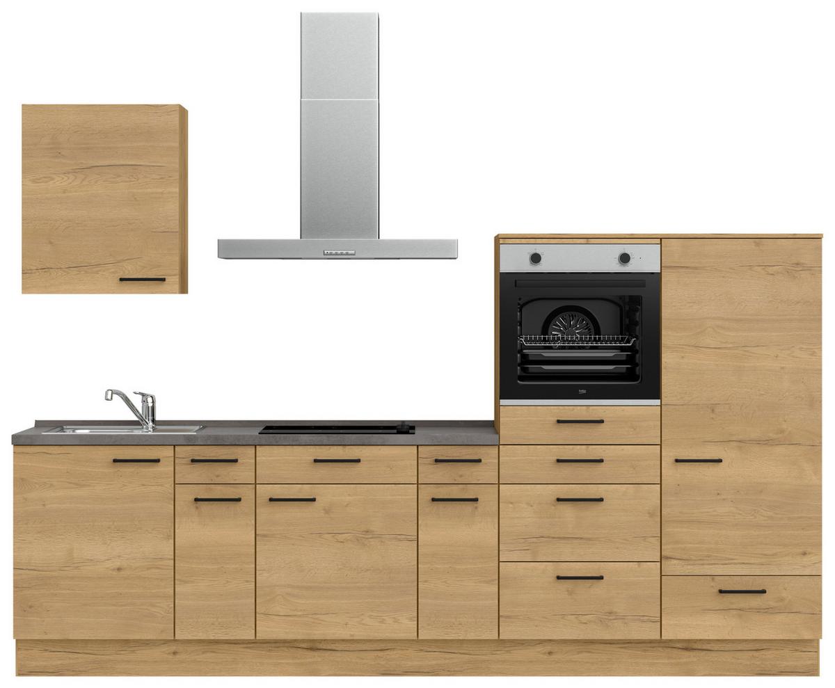 Küchenblock Structura Low m. Geräten Eiche - Schieferfarben/Eichefarben, MODERN, Holzwerkstoff/Metall (300cm) - Nobilia