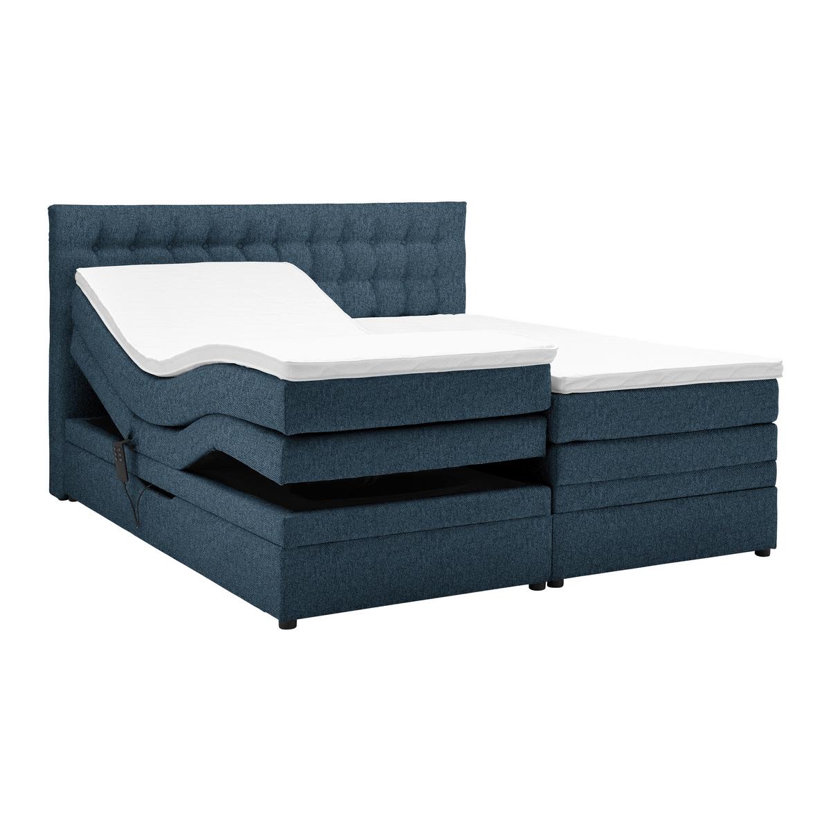Boxspringbett Luzern Dunkelblau ca. 180x200cm - Schwarz/Dunkelblau, KONVENTIONELL, Kunststoff/Textil (180/200cm) - Premium Living