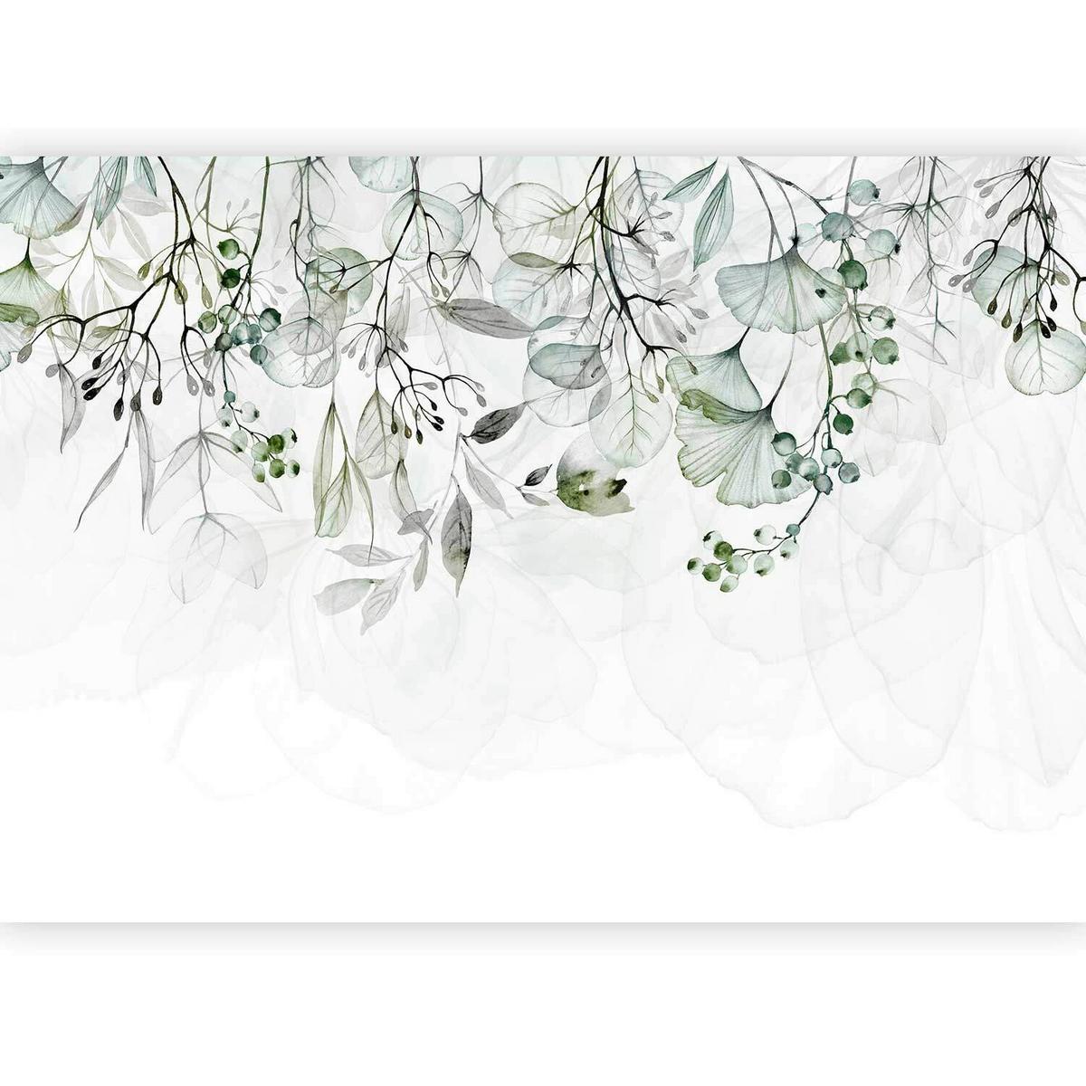 Fototapete Foggy Nature-Green Grün/Weiß - Weiß/Grün, LIFESTYLE, Textil (450/315cm) - artgeist