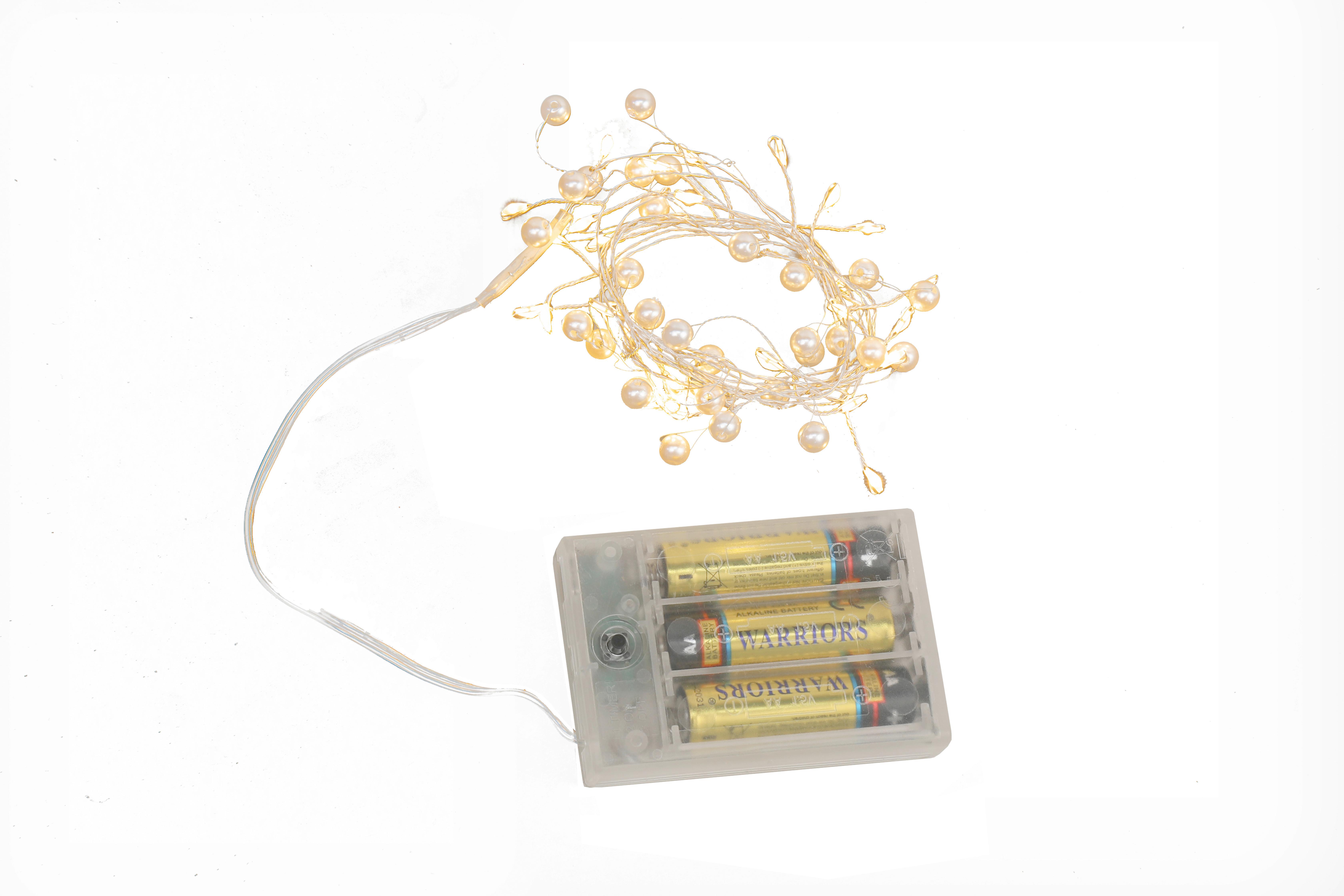 Lichterkette Pearls Weiß max. 0,6 Watt - Weiß, Kunststoff/Metall (160cm) - Mömax