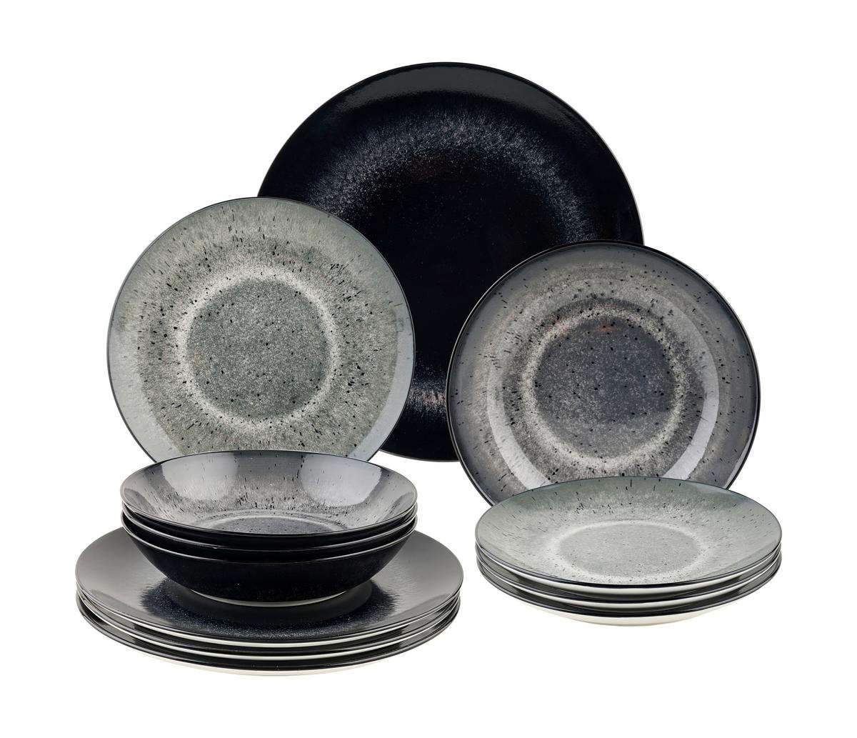 Tafelservice Batik Schwarz, 12-teilig - Schwarz, MODERN, Keramik - Mömax