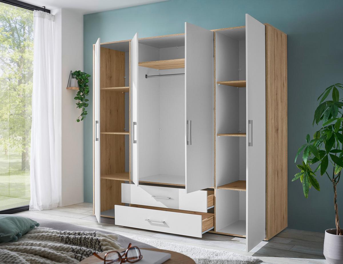 Ruhásszekrény Lembo - alumínium színű/Artisan tölgy, Konventionell, műanyag/faalapú anyag (206/195/60cm) - Based