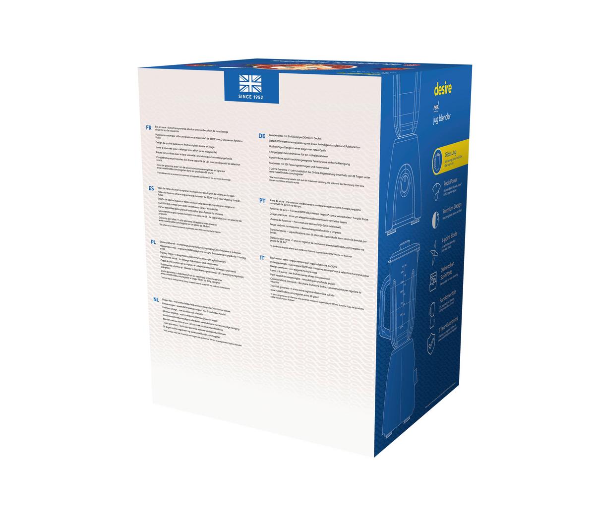 Turmixgép Russell Hobbs Desire Red - piros, Modern, műanyag/Üveg (27/21,2/28,8cm) - Russell Hobbs