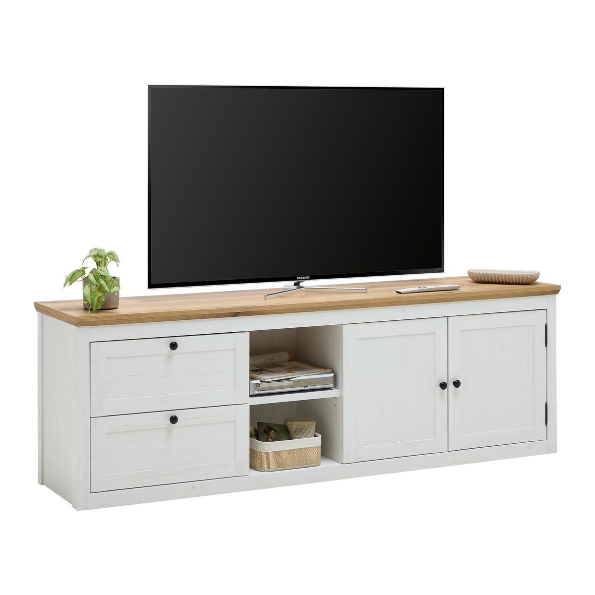 TV-Element Korsika Eichefarben/Weiß - Eichefarben/Schwarz, ROMANTIK / LANDHAUS, Holzwerkstoff/Metall (185/61,4/43cm) - Mömax