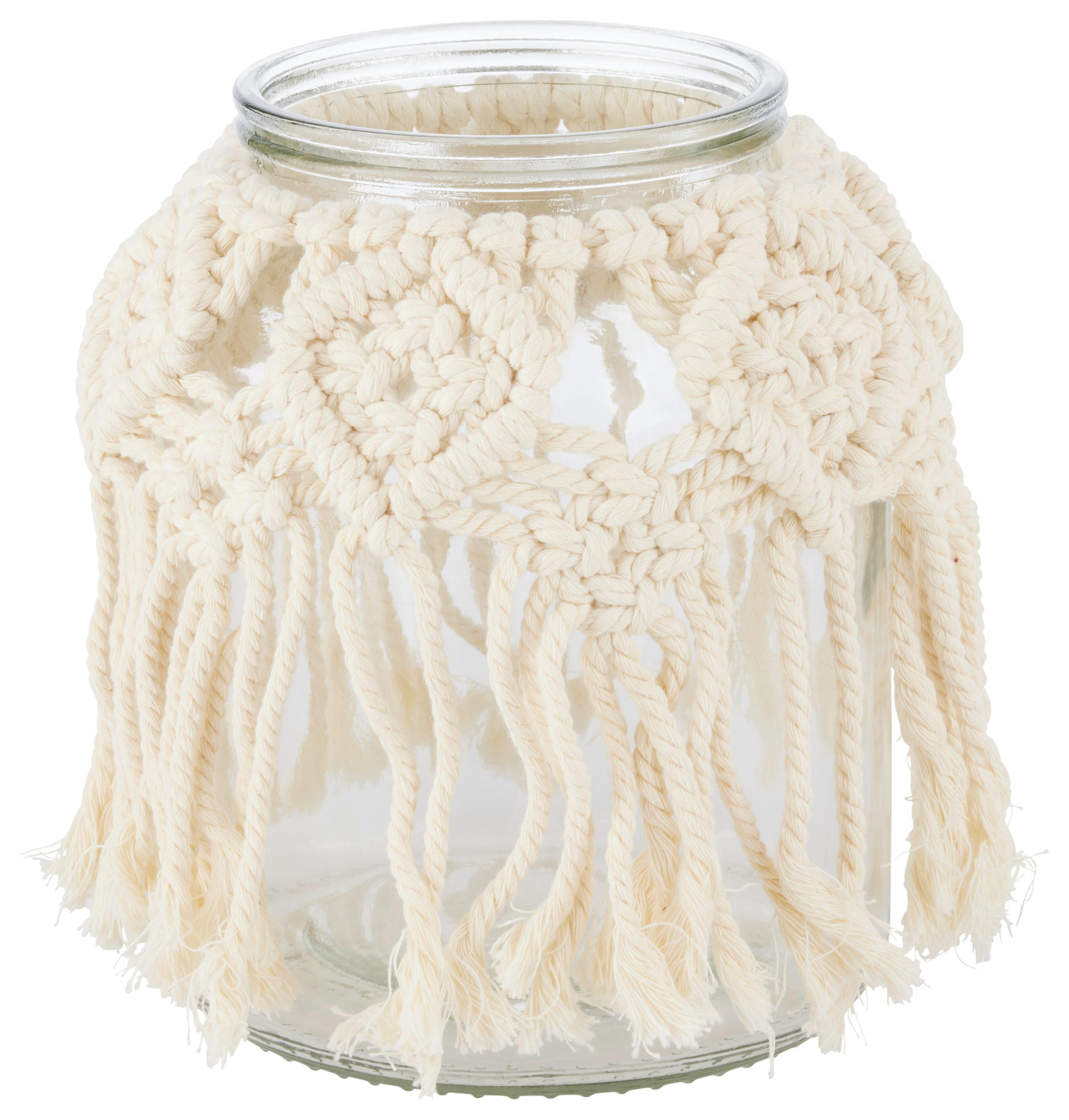 Mécsestartó Makramee - natúr színű/áttetsző, Basics, Üveg/textil (17cm) - Modern Living