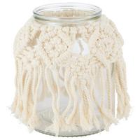 Suport de lumânare antivânt MAKRAMEE I -PAZ- - culoare natur/transparent, Basics, sticlă/textil (17cm) - Modern Living