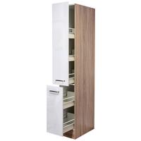 Apothekerschrank Weiß Hochglanz/Eiche - Edelstahlfarben/Weiß Hochglanz, MODERN, Holzwerkstoff/Metall (30/200/57cm) - FlexWell