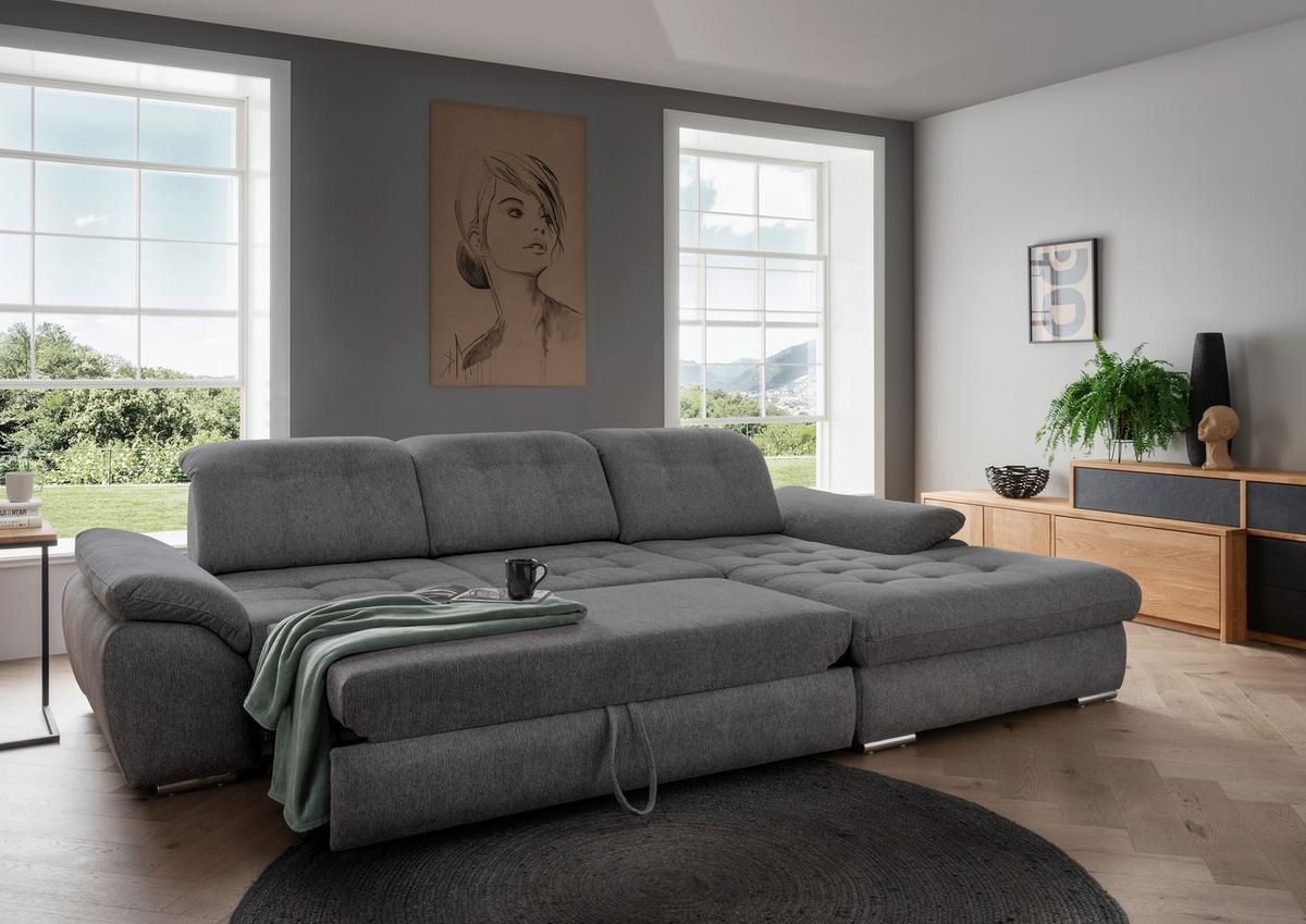 Ecksofa Rigatti mit Bettkasten ca. 314x184 cm Anthrazit - Chromfarben/Anthrazit, MODERN, Textil/Metall (314/184cm) - Livetastic