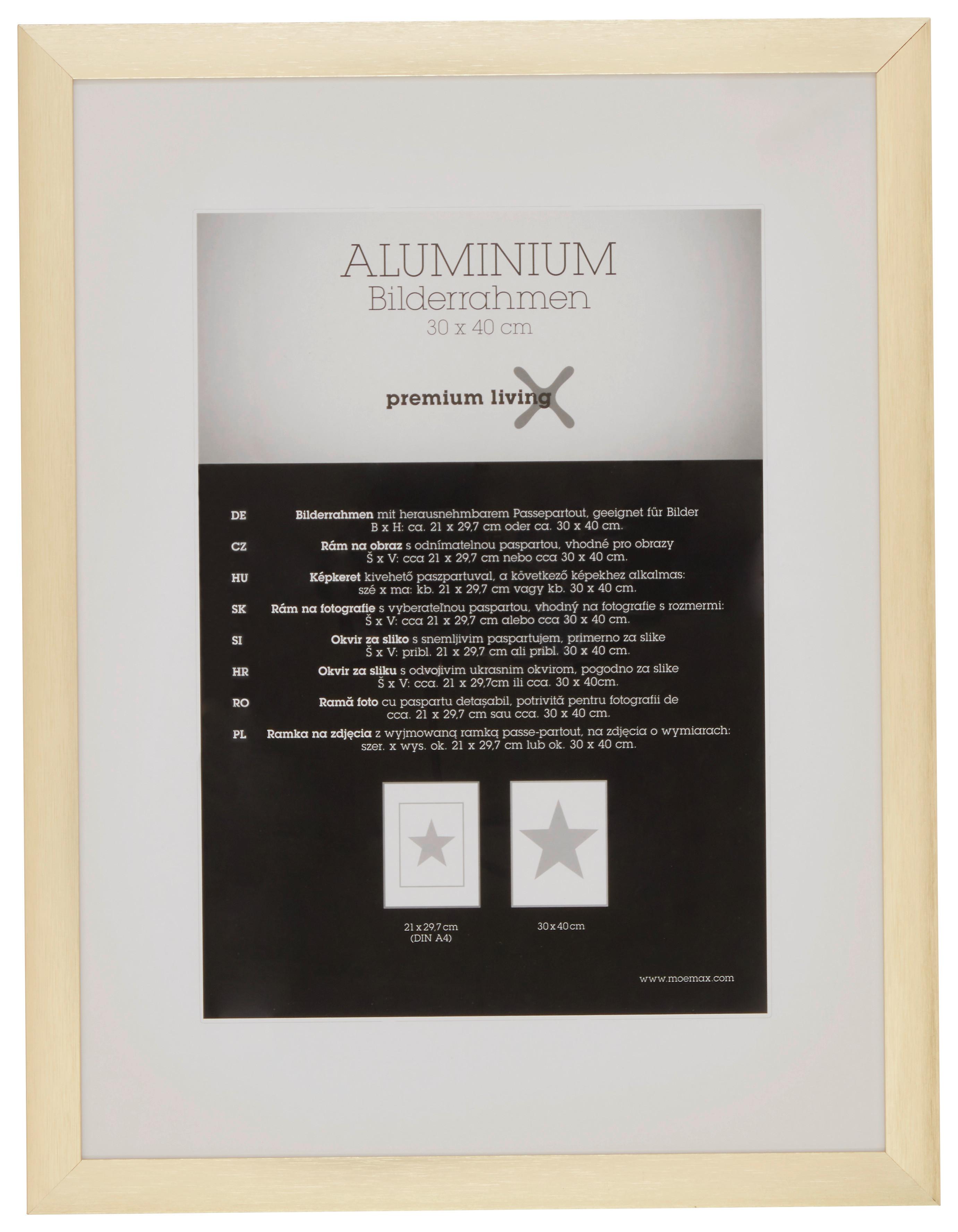 Bilderrahmen Aluminium in Goldfarben - Messingfarben/Goldfarben, ROMANTIK / LANDHAUS, Metall (33,1/43,1/2.2cm) - Premium Living