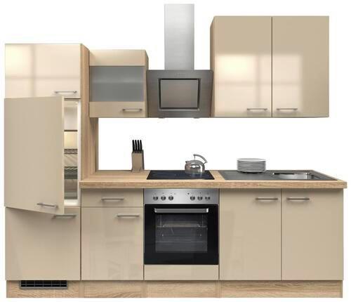 Küchenblock Nepal Kaschmir/Sonoma Eiche - Kaschmir/Edelstahlfarben, MODERN, Glas/Holzwerkstoff (270cm) - FlexWell