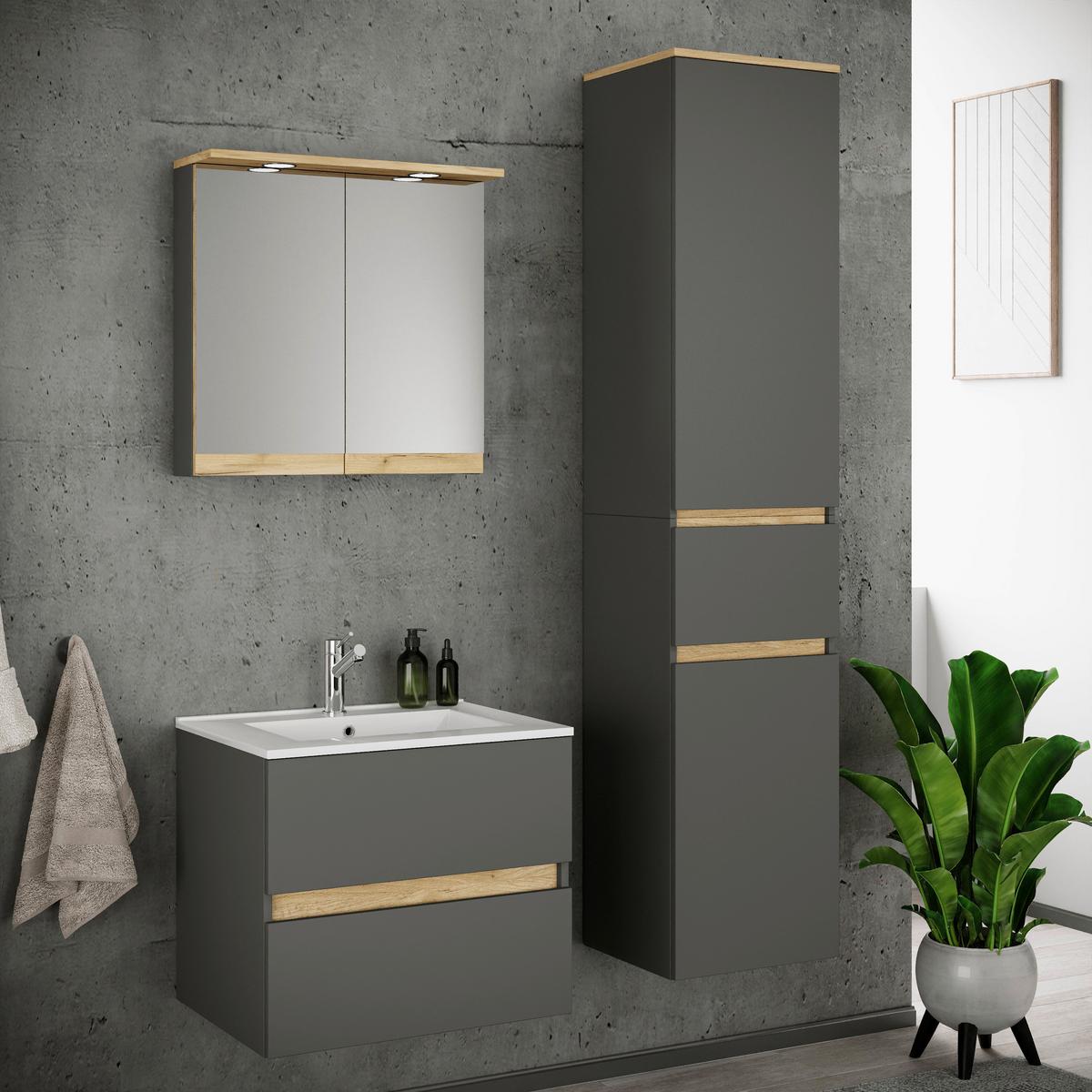 Badezimmer Cosila - Honigeiche/Weiss, Trend, Keramik/Holzwerkstoff (101cm) - MID.YOU