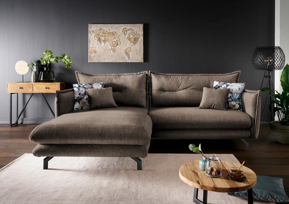 Wohnlandschaft Lava Braun Velours - Türkis/Schwarz, MODERN, Textil/Metall (180/255cm) - Livetastic