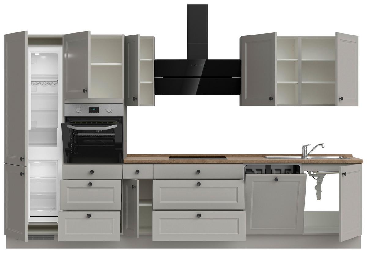 Küchenblock Cascada High m. Geräten Grau - Eiche dunkel/Schwarz, MODERN, Holzwerkstoff/Metall (360cm) - Nobilia