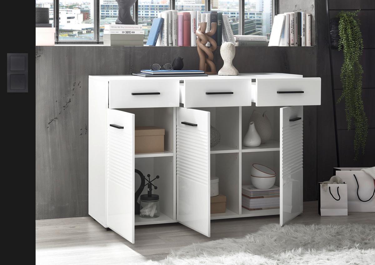 KOMODA BC 1065 - biały wysoki połysk/czarny, Design, materiał drewnopochodny/tworzywo sztuczne (120/83/40cm) - Carryhome