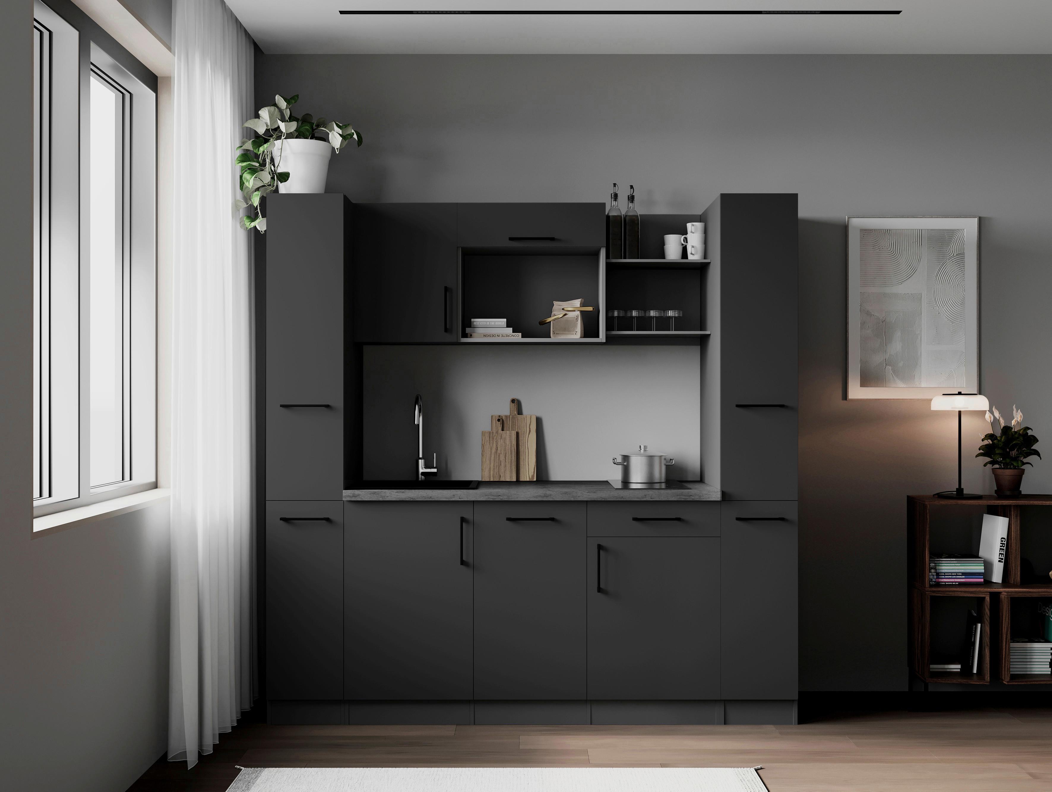 Küchenblock Oliver m. Geräten Grau - Grau, Trend, Holzwerkstoff/Metall (205cm) - Respekta