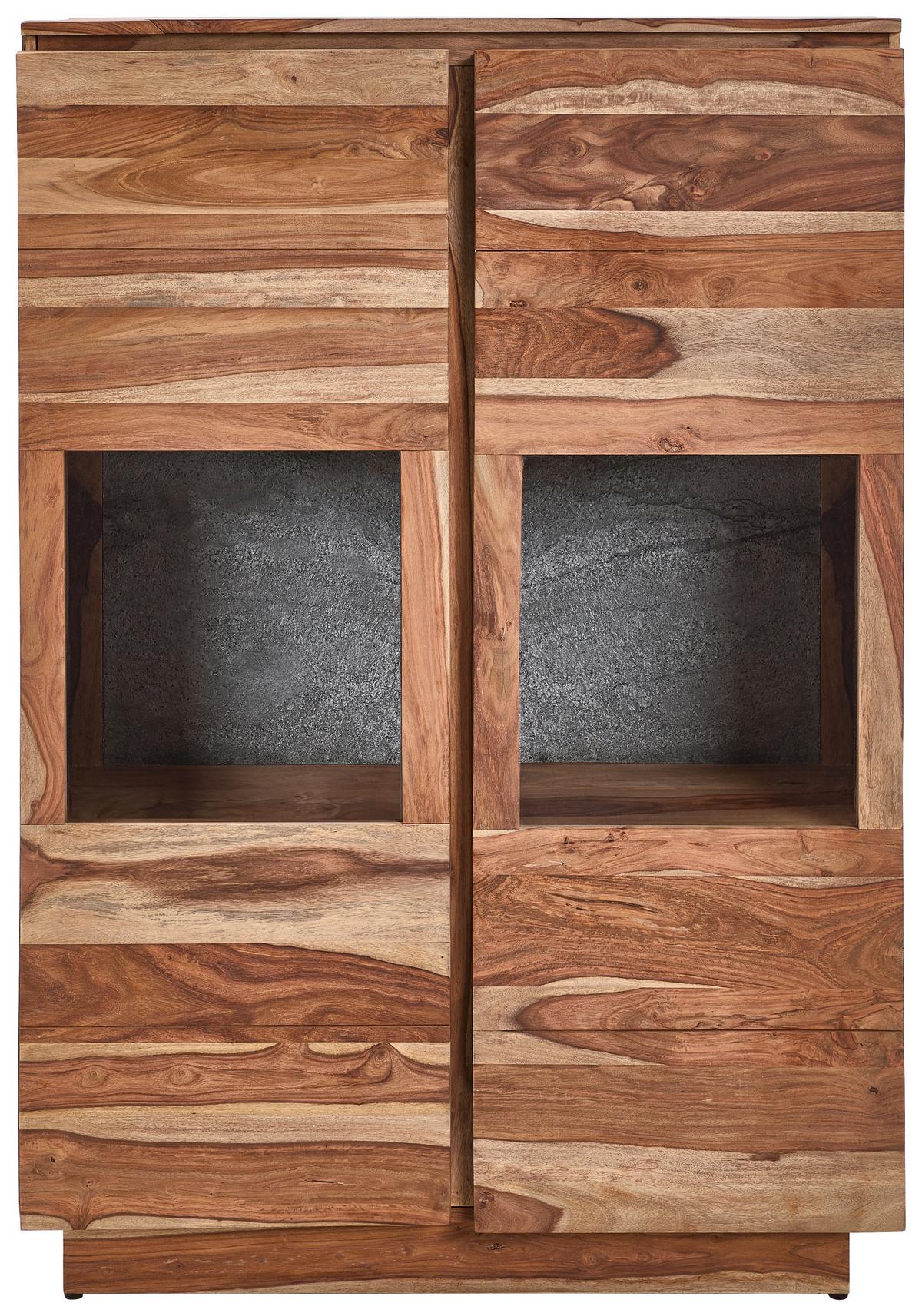 KOMODA WYSOKA HIGH - kolor naturalny/szary, Design, drewno/szkło (99/146/41cm) - Livetastic