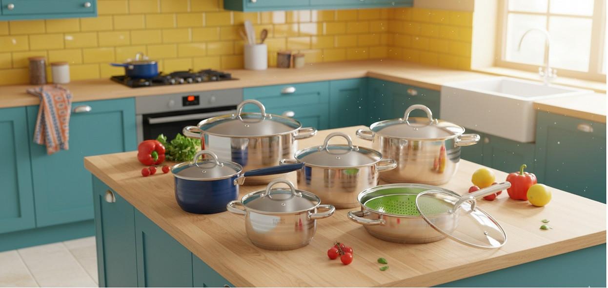 Főzőedénykészlet Perfect Home Deluxe - krómszínű, Üveg/fém