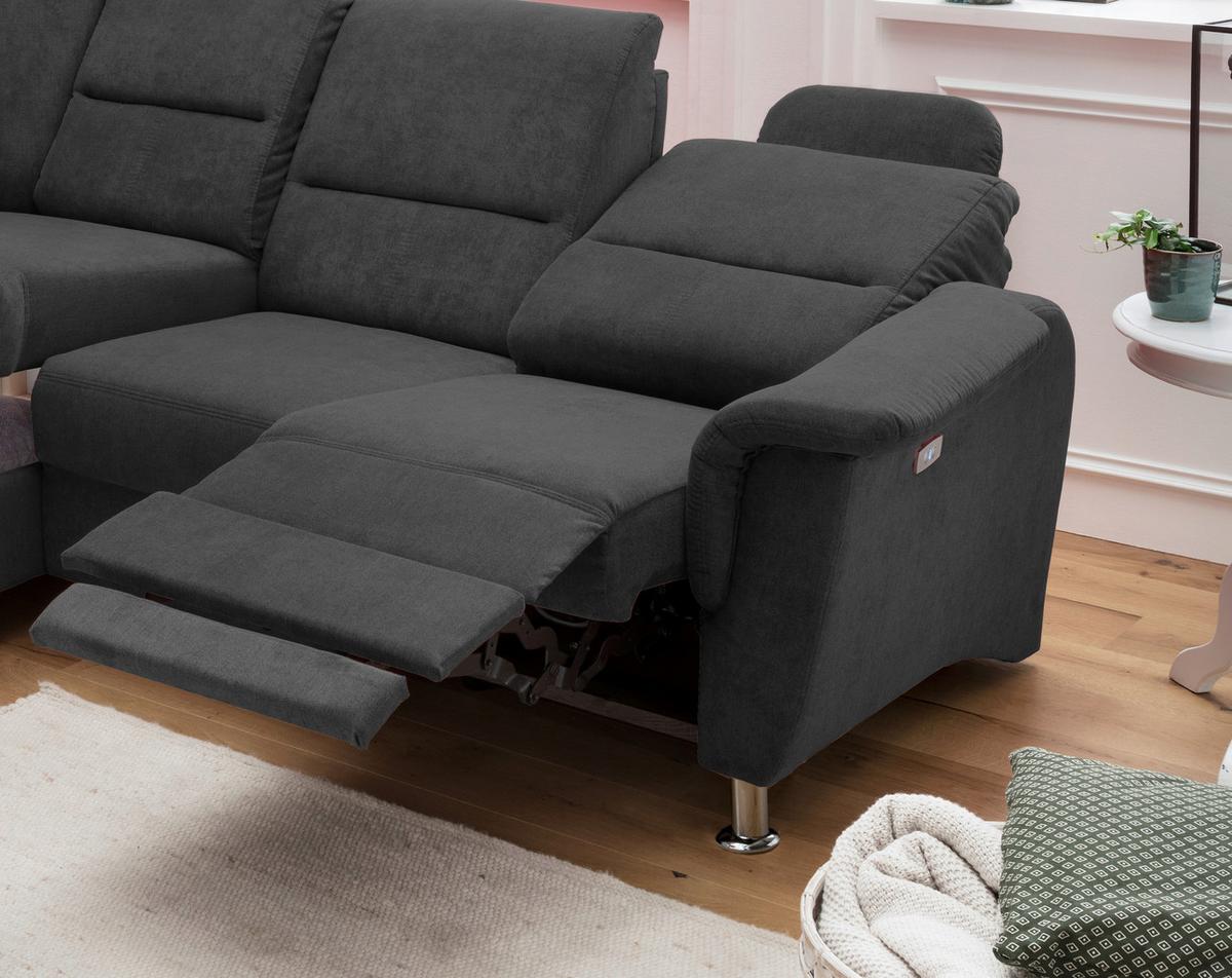 Wohnlandschaft Parole Schwarz Mikrofaser - Chromfarben/Schwarz, KONVENTIONELL, Textil/Metall (184/231cm) - Livetastic