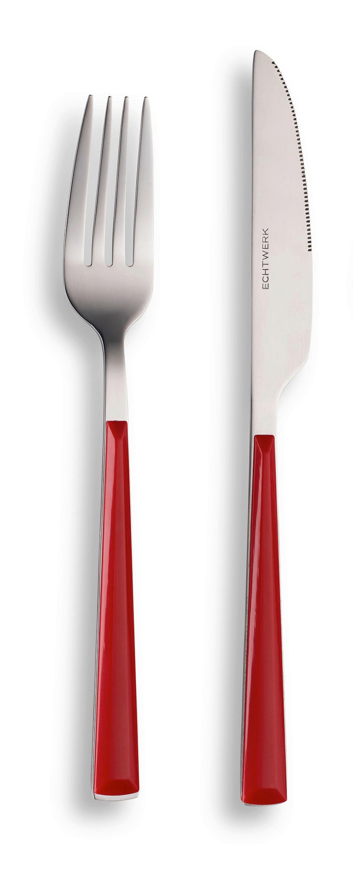 Besteckset Basic Rot/Silber 24-teilig - Rot/Silberfarben, Basics, Metall - Echtwerk