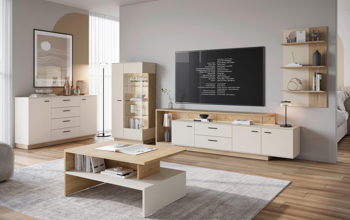 Etajeră de perete MEOLO - cașmir/culoare lemn stejar, Modern, material pe bază de lemn (60/114/21,6cm) - Modern Living