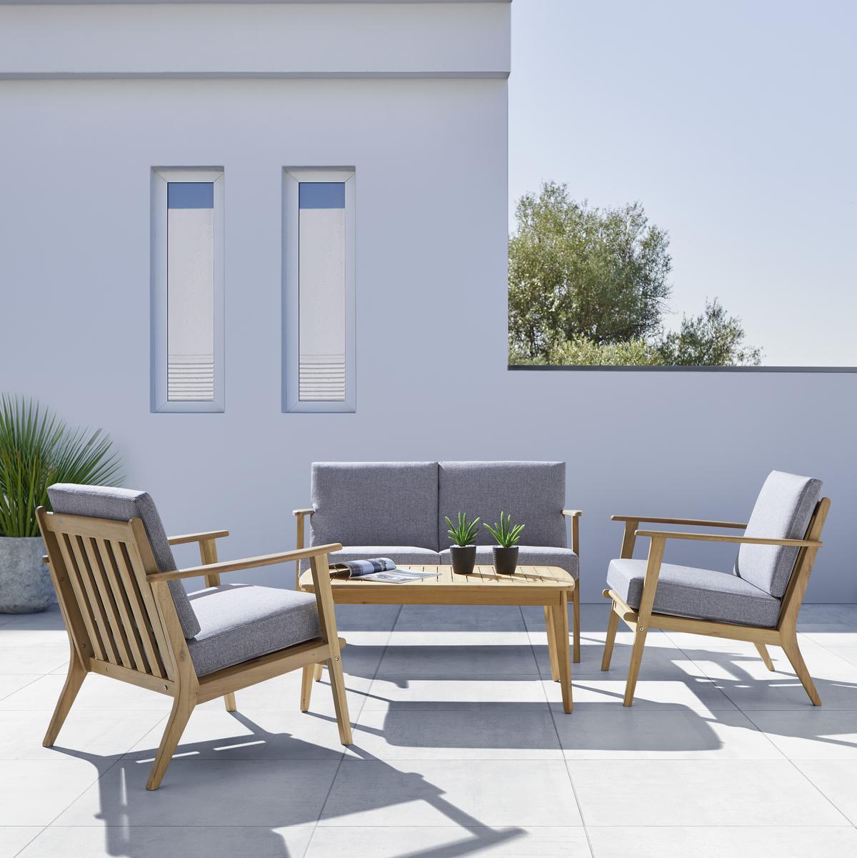 Garnitură grădină Sabi - gri deschis/culoare lemn acacia, Modern, lemn/textil - Zandiara