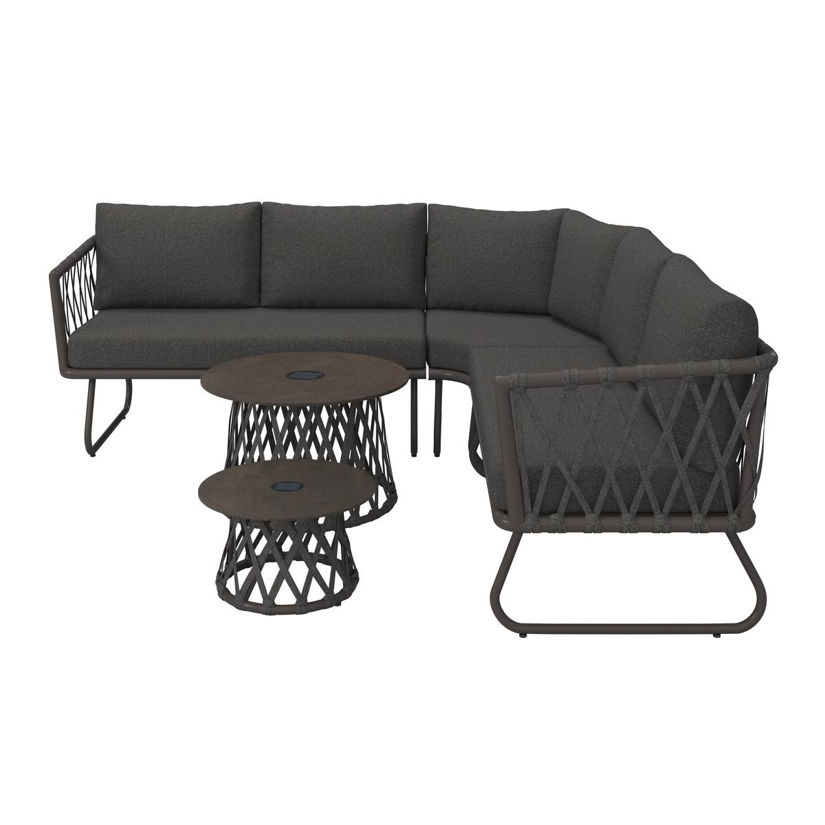 Loungegarnitur Elea Dunkelgrau Outdoorstoff/Metall +Abdeckung - Dunkelgrau/Anthrazit, MODERN, Textil/Stein (234/74/77cm) - Bessagi Garden
