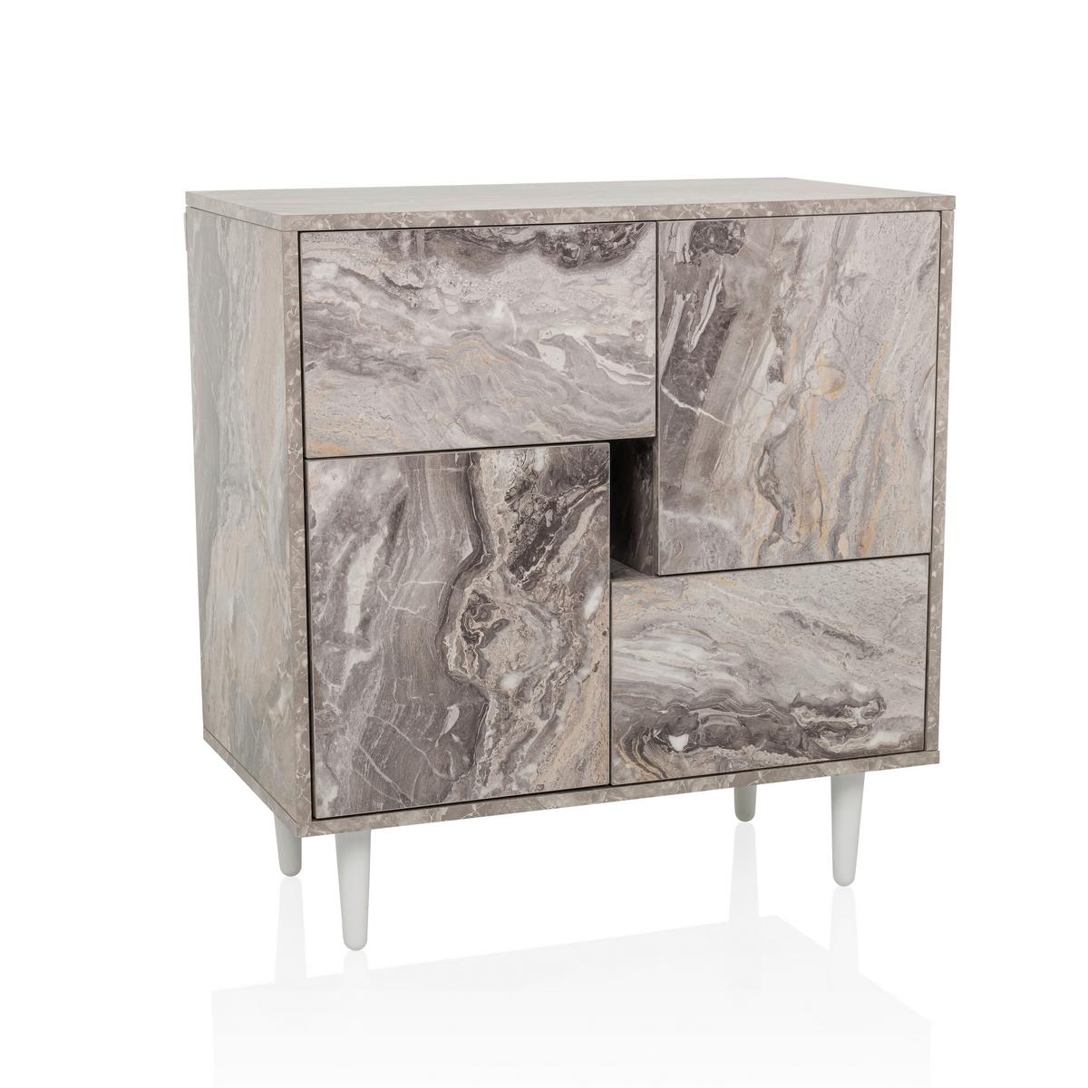 Komoda Lykkja, Rjava, Bela - črna/bela, Moderno, leseni material/les (72/77/39,5cm) - MID.YOU