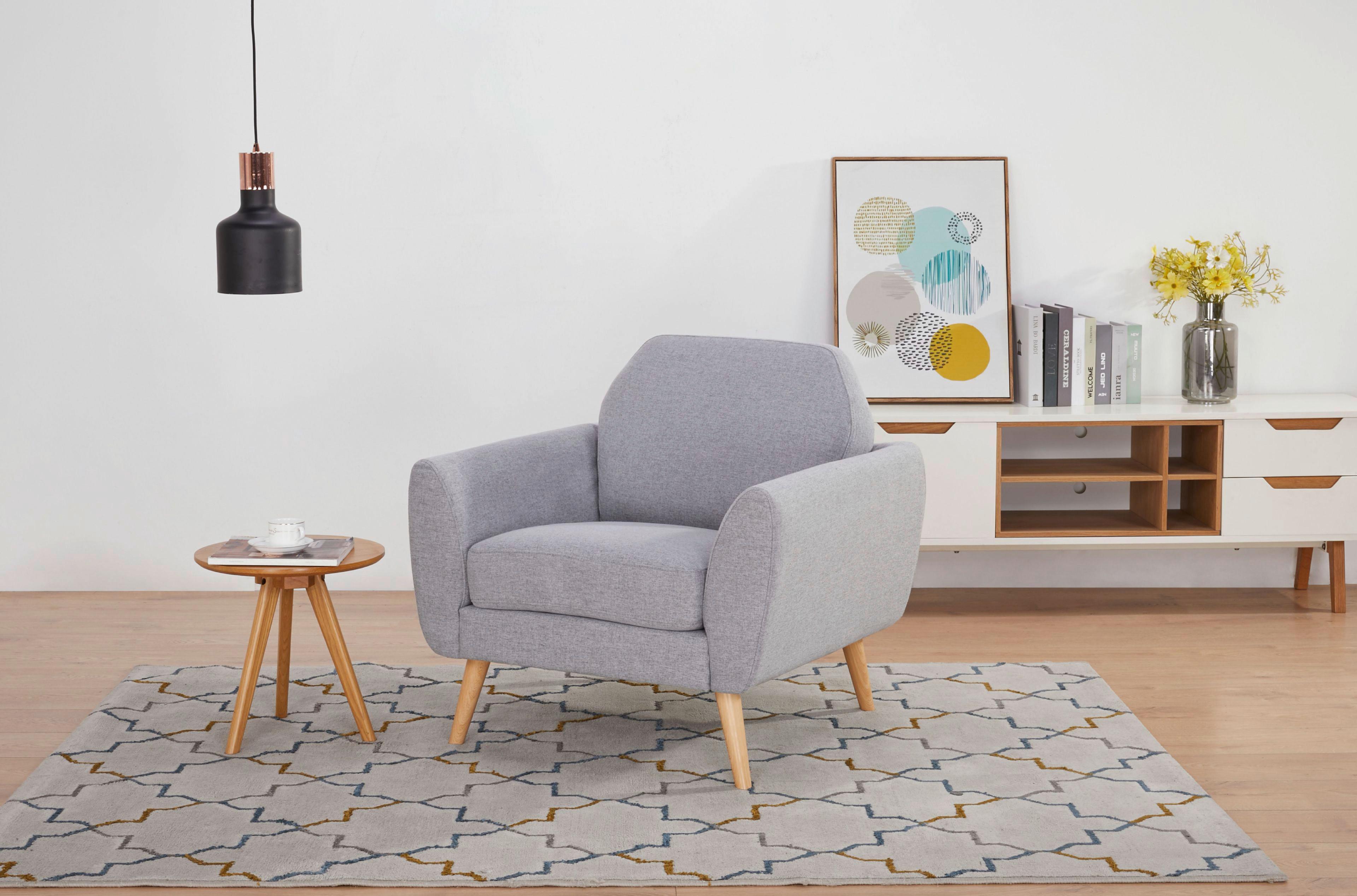 Fotelja Brooke - siva/prirodna boja, Moderno, drvo/tekstil (82/80/78cm) - Ondega