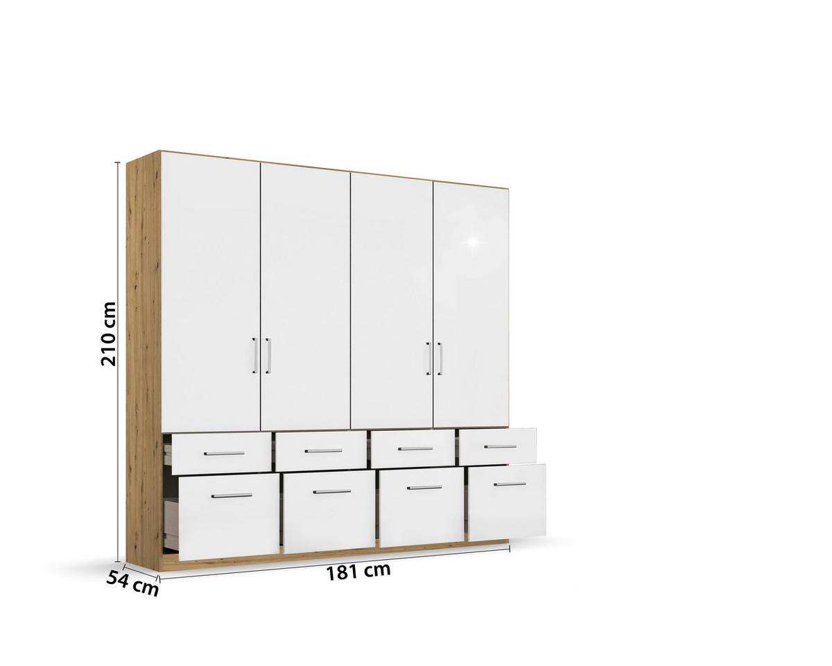 Ormar S Klasičnim Vratima Berlin - hrast Artisan/bijela visoki sjaj, Moderno, drvni materijal/plastika (181/197/54cm) - Modern Living