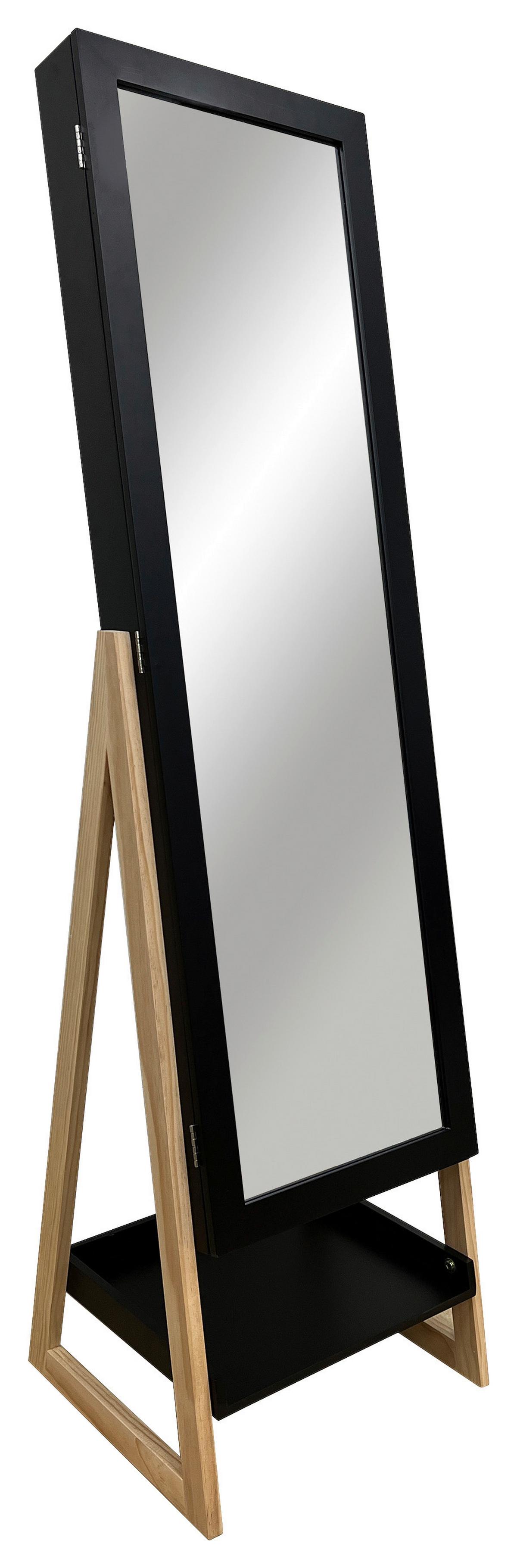 Schmuckschrank Viola Naturfarben/Schwarz - Schwarz/Naturfarben, MODERN, Glas/Holz (42/145/38cm) - Mömax