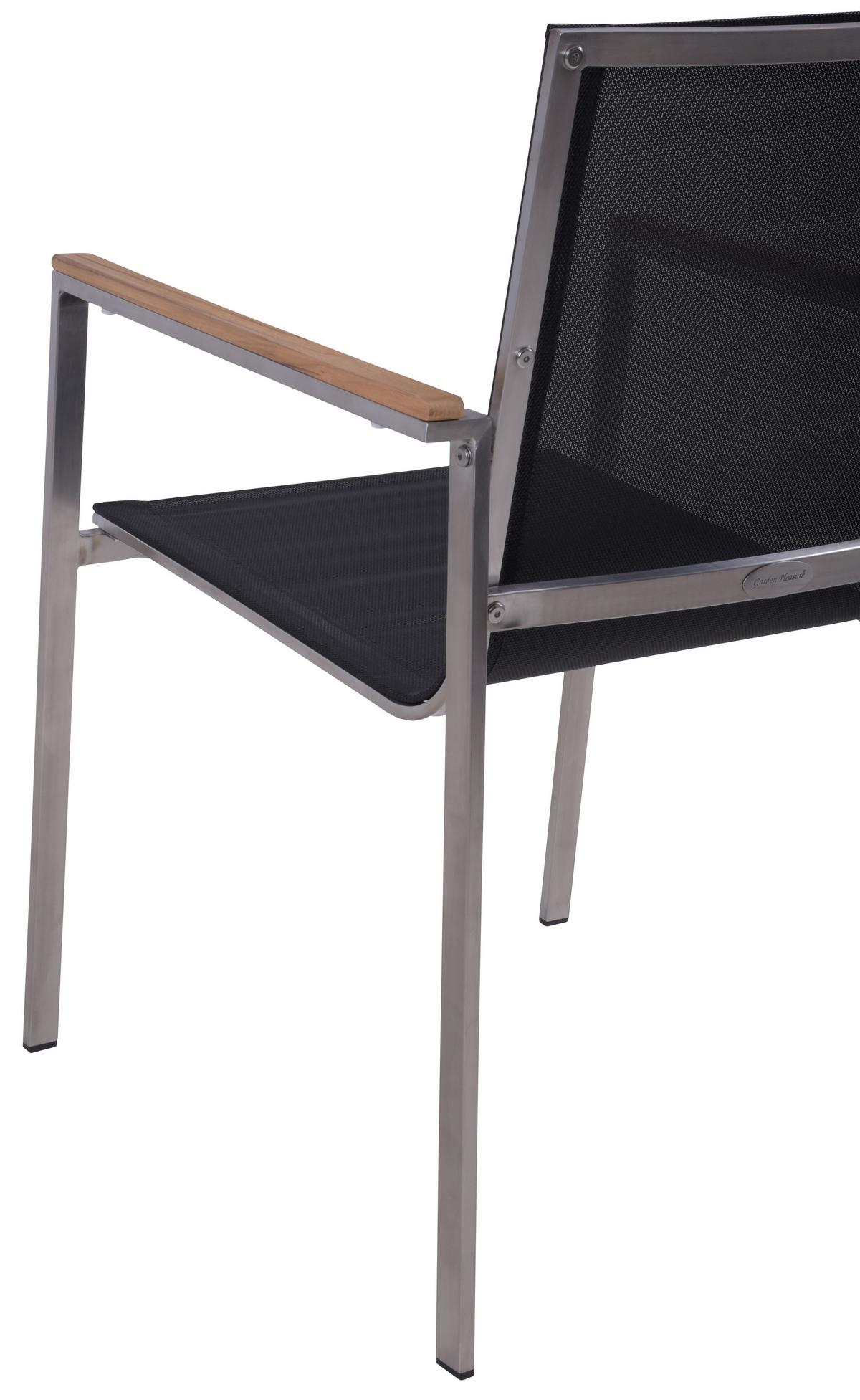 Gartentischgruppe Denver 7-tlg. Dunkelgrau/Teakholz - Dunkelgrau/Silberfarben, Basics, Holz/Kunststoff - Gardenson