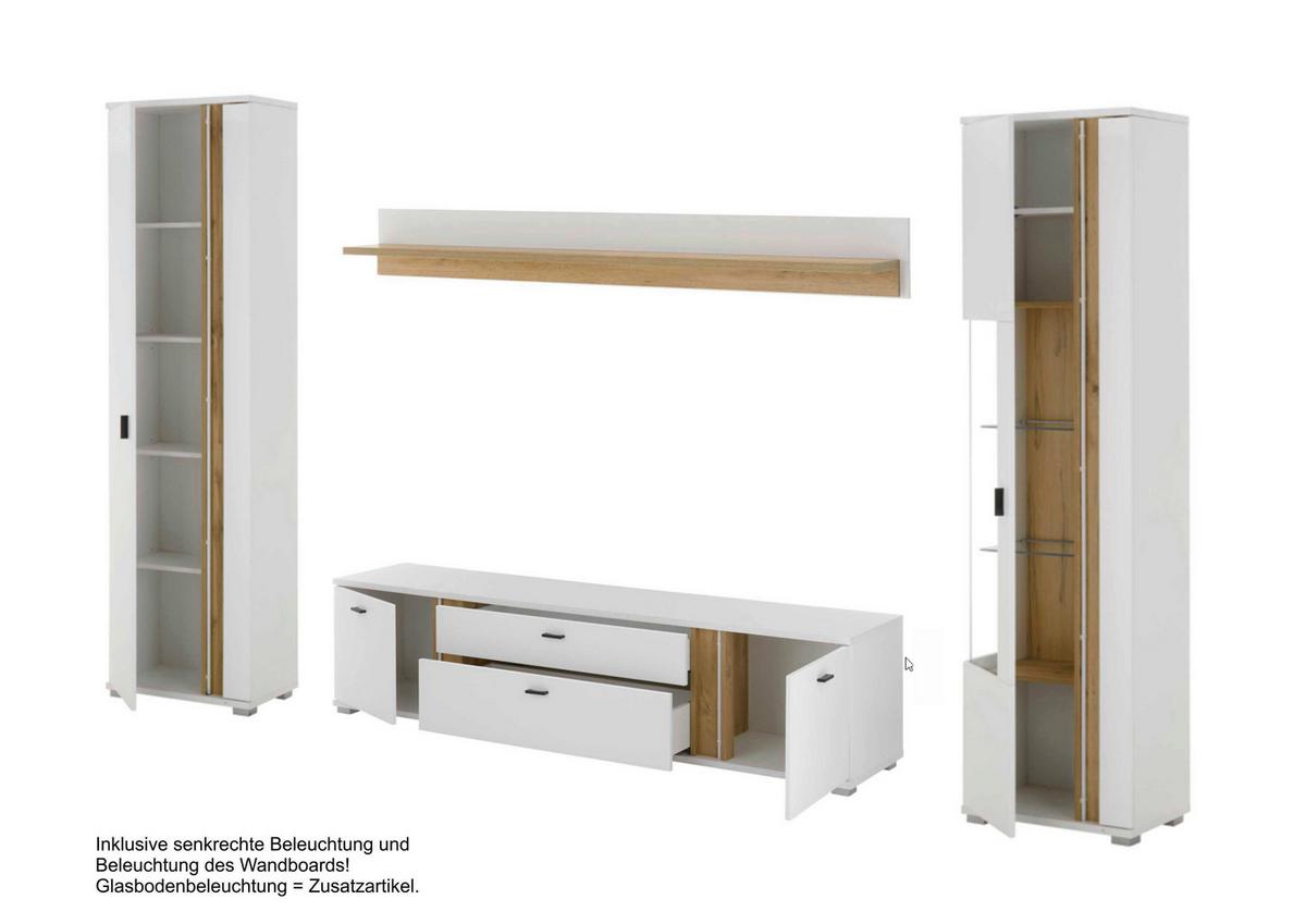 WOHNWAND LONG ISLAND - Eiche Wotan/Silberfarben, Design, Glas/Holzwerkstoff (330/200/42cm) - MID.YOU