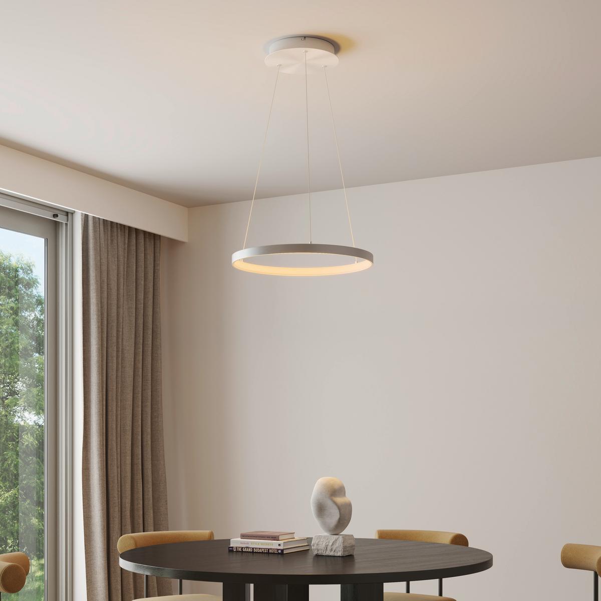 LAMPA ZWIESZANA LED 2851-95 HOOP - kolor aluminiowy, Design, tworzywo sztuczne/metal (57/180/200cm) - Paul Neuhaus